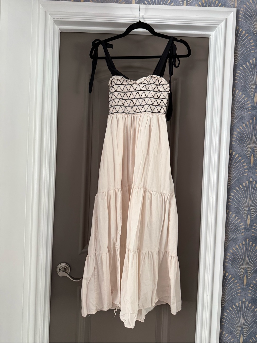 audrey Cream Maxi Dress with Black Trim